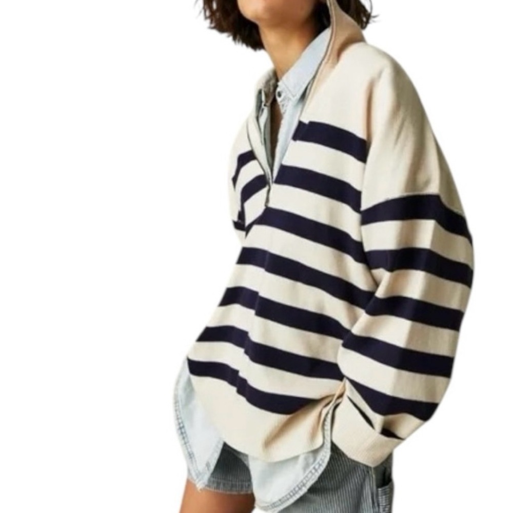 FP Movement by Free People Navy and Cream Striped Sweater